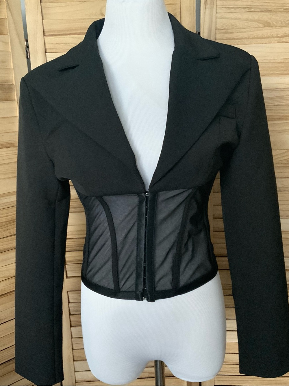 Black Cropped Corset Blazer Jacket - Tailored Feminine Fit